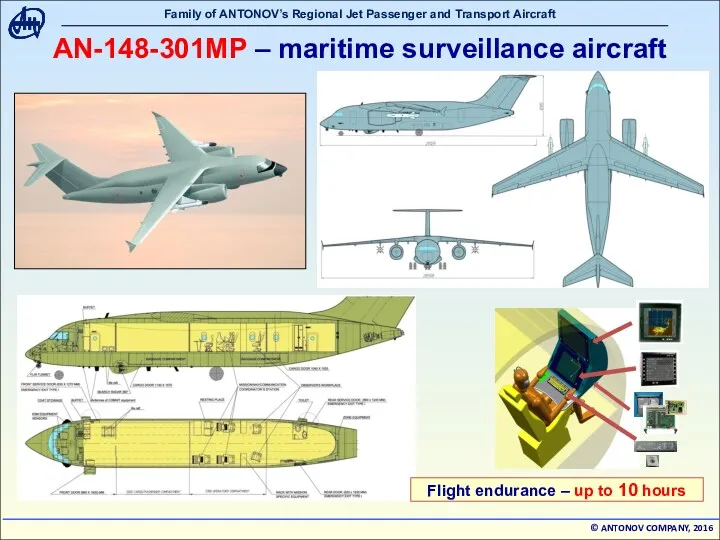 АN-148-301MP – maritime surveillance aircraft Flight endurance – up to 10 hours