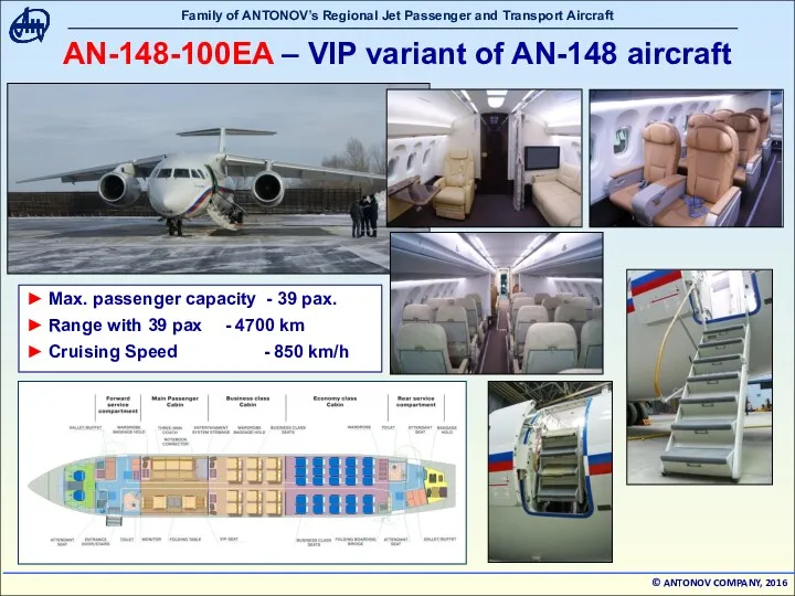 AN-148-100EA – VIP variant of AN-148 aircraft ► Max. passenger capacity - 39