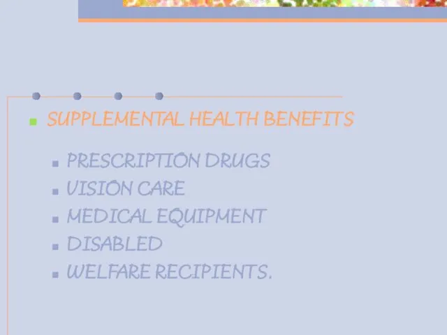 SUPPLEMENTAL HEALTH BENEFITS PRESCRIPTION DRUGS VISION CARE MEDICAL EQUIPMENT DISABLED WELFARE RECIPIENTS.