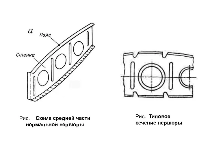 Рис. Типовое сечение нервюры Рис. Схема средней части нормальной нервюры