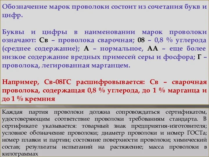 Обозначение марок проволоки состоит из сочетания букв и цифр. Буквы