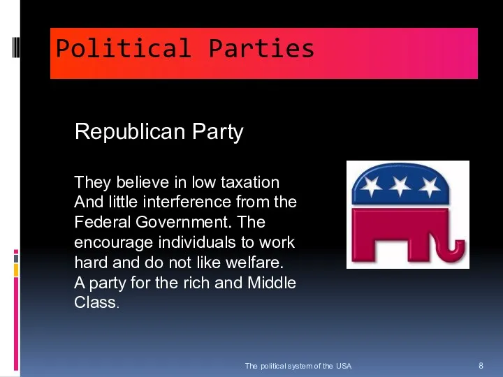 Political Parties The political system of the USA Republican Party