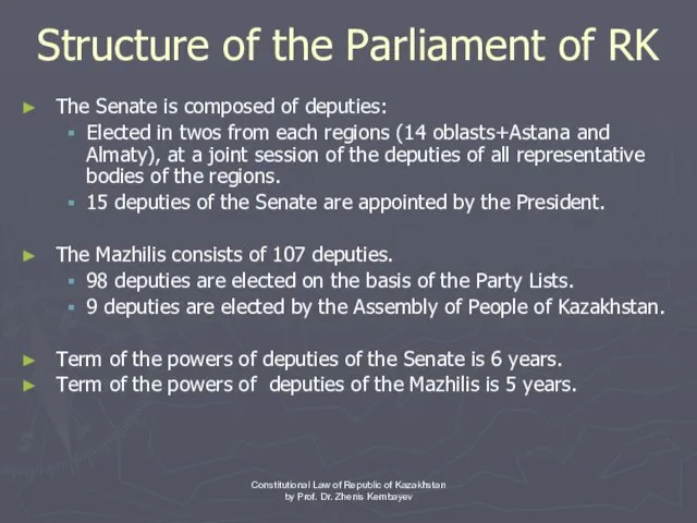 Constitutional Law of Republic of Kazakhstan by Prof. Dr. Zhenis