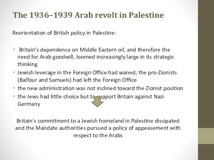 Reorientation of British policy in Palestine: Britain's dependence on Middle