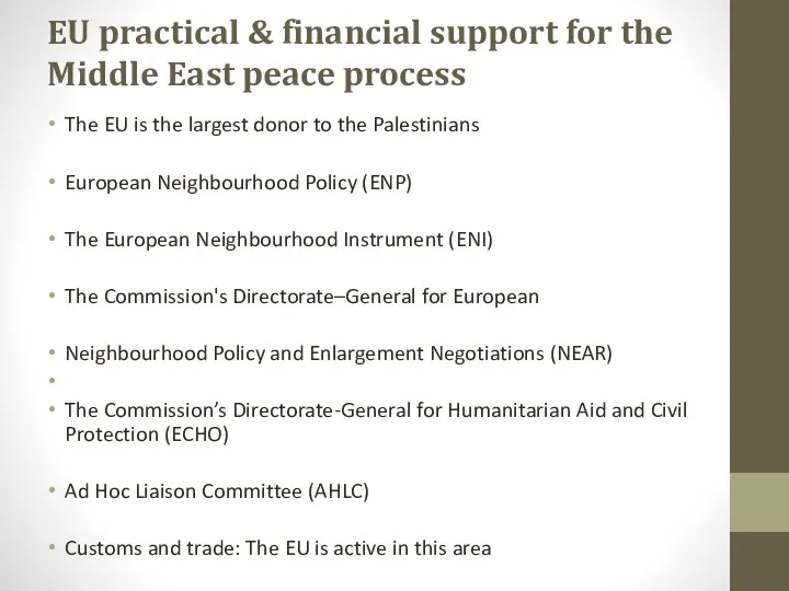 EU practical & financial support for the Middle East peace