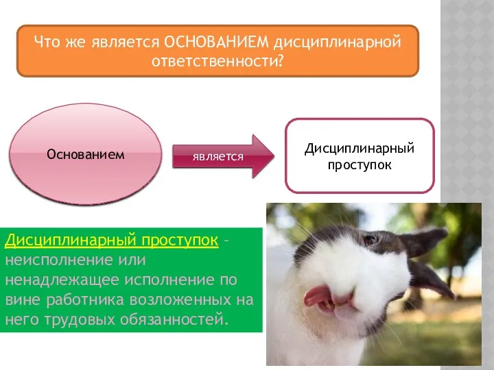 Дисциплинарный проступок – неисполнение или ненадлежащее исполнение по вине работника