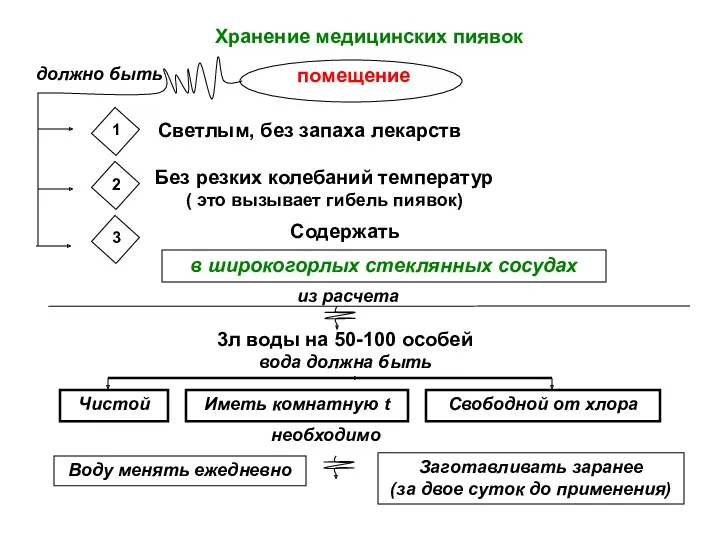 Хранение медицинских пиявок должно быть помещение Содержать Воду менять ежедневно необходимо 3л воды