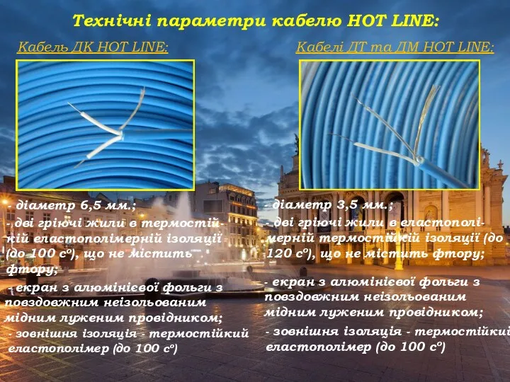 Технічні параметри кабелю HOT LINE: Кабель ДК HOT LINE: -