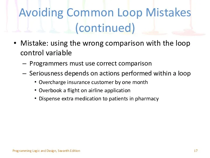 Avoiding Common Loop Mistakes (continued) Mistake: using the wrong comparison