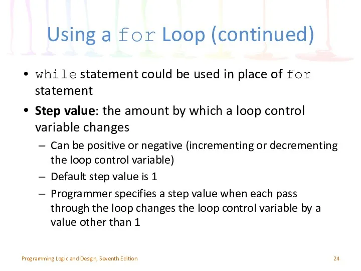 Using a for Loop (continued) while statement could be used