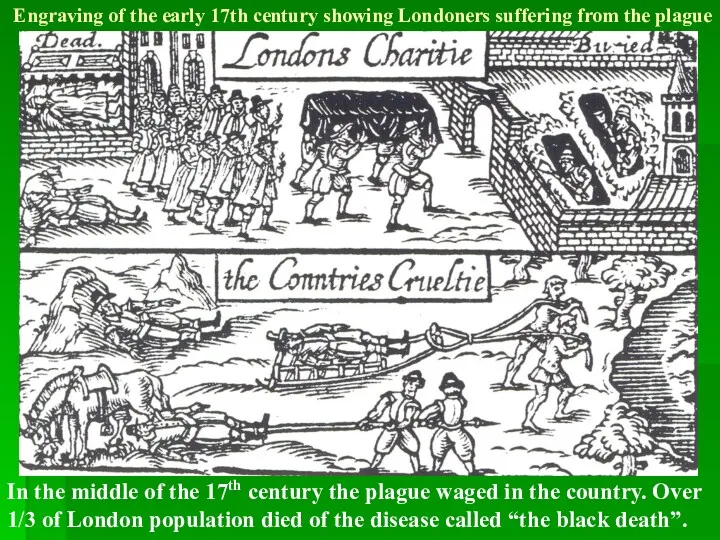 Engraving of the early 17th century showing Londoners suffering from the plague In