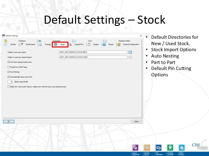 Default Settings – Stock Default Directories for New / Used