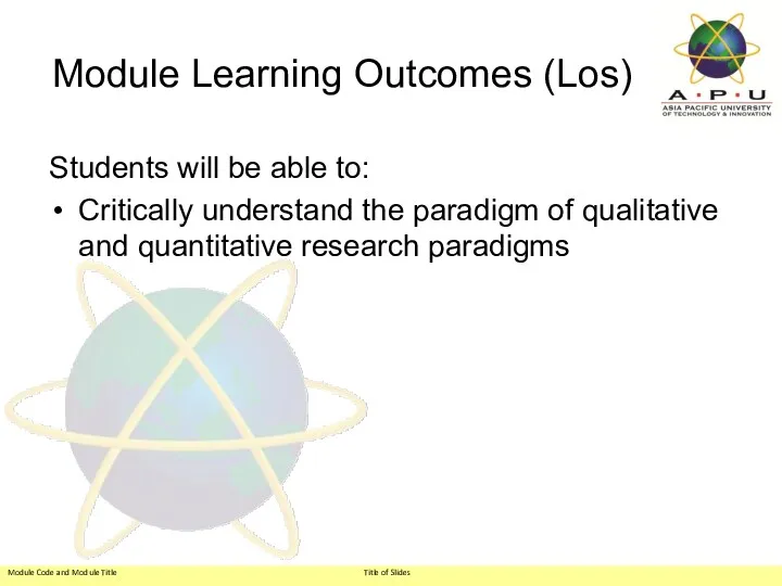 Module Learning Outcomes (Los) Students will be able to: Critically