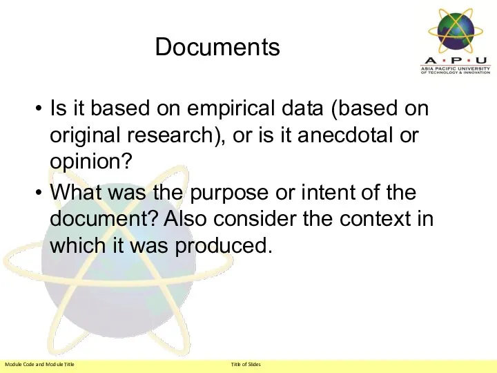 Documents Is it based on empirical data (based on original