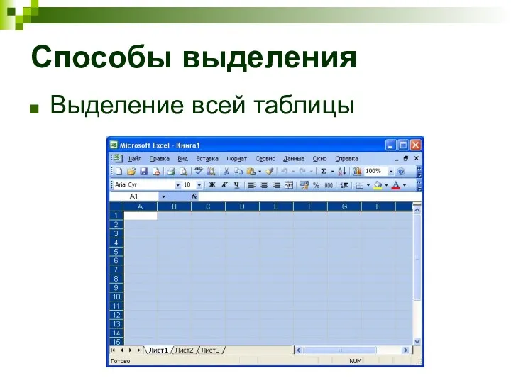 Способы выделения Выделение всей таблицы