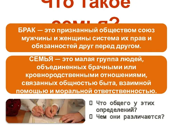 Что такое семья? Что общего у этих определений? Чем они