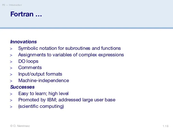 © O. Nierstrasz PS — Introduction 1. Fortran … Innovations