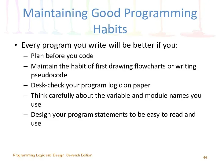 Maintaining Good Programming Habits Every program you write will be