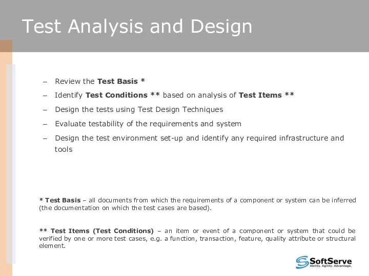 Test Analysis and Design Test Analysis and Design Review the