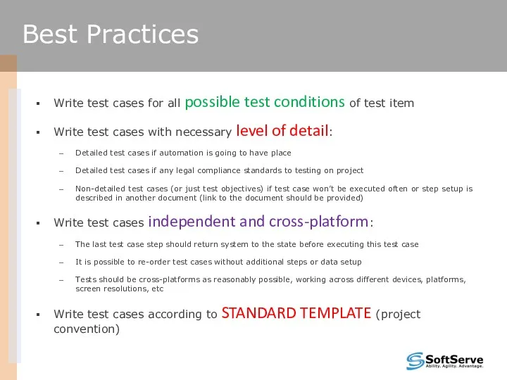 Write test cases for all possible test conditions of test
