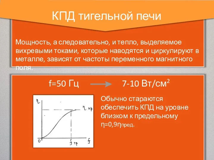 Мощность, а следовательно, и тепло, выделяемое вихревыми токами, которые наводятся и циркулируют в