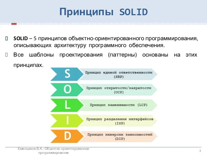 Принципы SOLID SOLID – 5 принципов объектно-ориентированного программирования, описывающих архитектуру