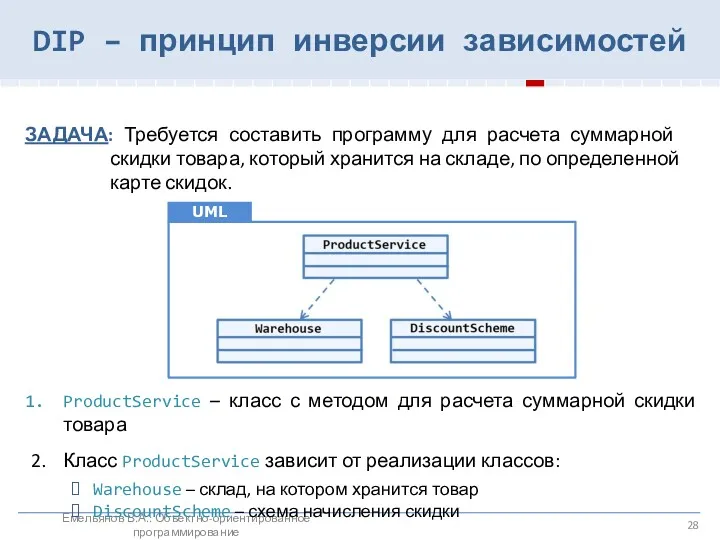 DIP – принцип инверсии зависимостей ЗАДАЧА: Требуется составить программу для