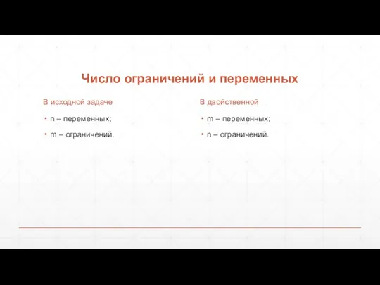 Число ограничений и переменных В исходной задаче n – переменных;