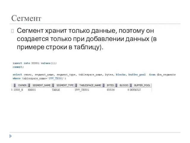 Сегмент Сегмент хранит только данные, поэтому он создается только при