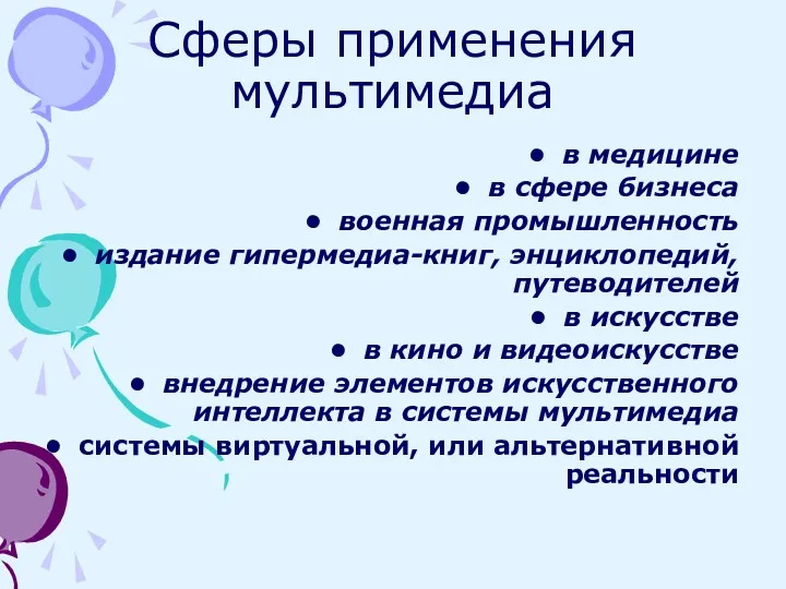 Сферы применения мультимедиа в медицине в сфеpе бизнеса военная промышленность