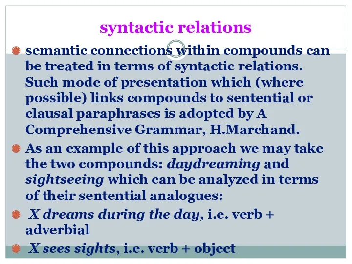 syntactic relations semantic connections within compounds can be treated in