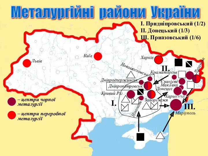 Металургійні райони України – центри чорної металургії – центри переробної