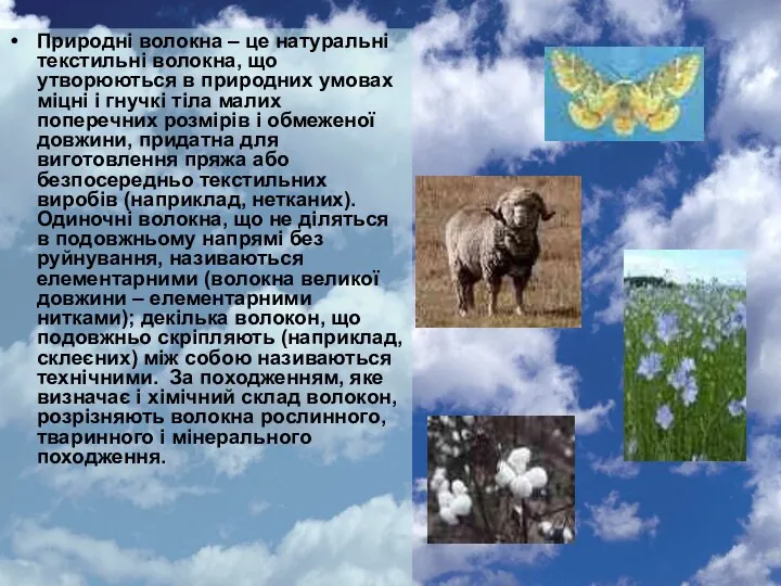 Природні волокна – це натуральні текстильні волокна, що утворюються в