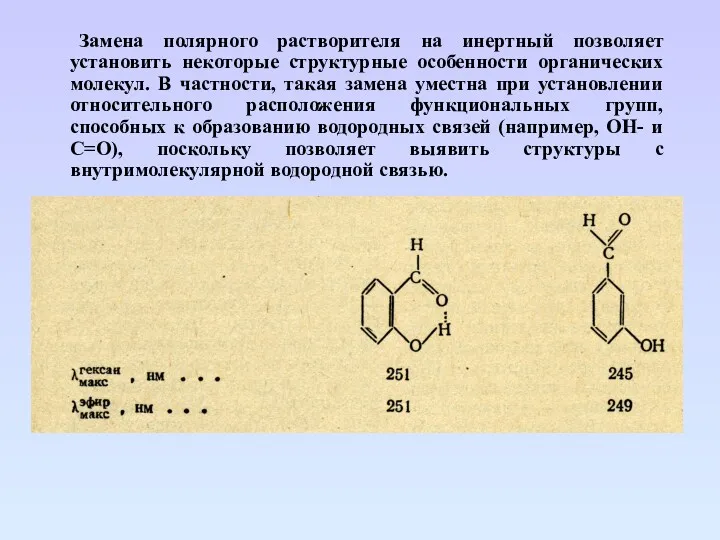 Замена полярного растворителя на инертный позволяет установить некоторые структурные особенности