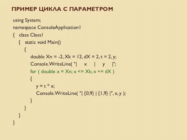 using System; namespace ConsoleApplication1 { class Class1 { static void Main() { double