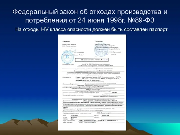 Федеральный закон об отходах производства и потребления от 24 июня