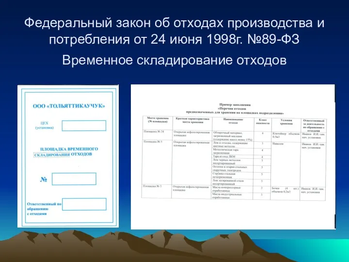 Временное складирование отходов Федеральный закон об отходах производства и потребления от 24 июня 1998г. №89-ФЗ