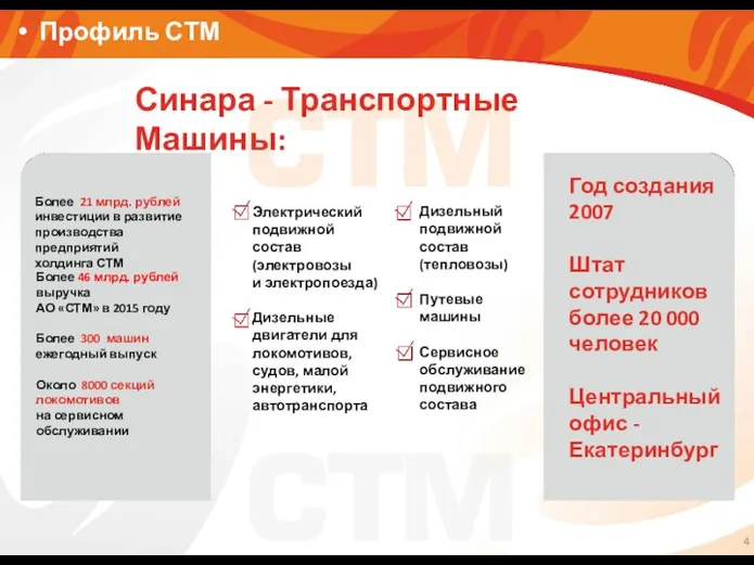 Профиль СТМ Синара - Транспортные Машины: Более 21 млрд. рублей