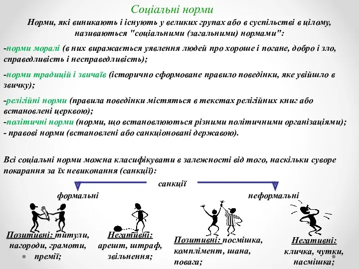 Соціальні норми Норми, які виникають і існують у великих групах