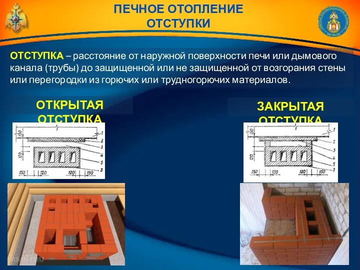 ПЕЧНОЕ ОТОПЛЕНИЕ ОТСТУПКИ ОТСТУПКА – расстояние от наружной поверхности печи