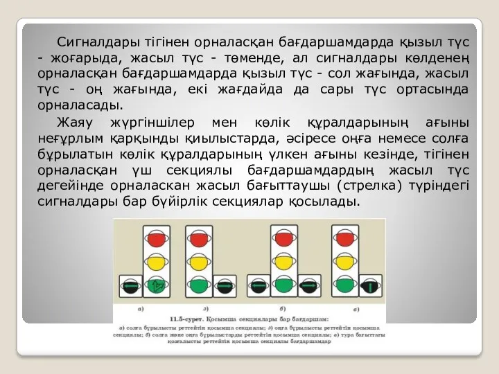 Сигналдары тігінен орналасқан бағдаршамдарда қызыл түс - жоғарыда, жасыл түс