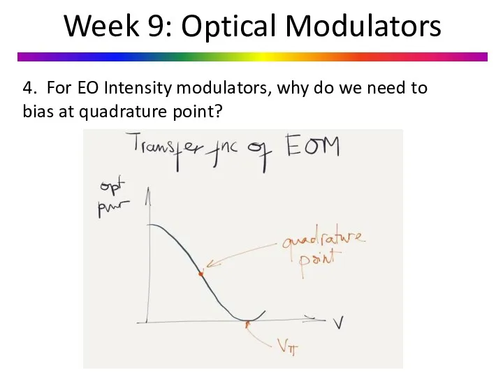 Week 9: Optical Modulators 4. For EO Intensity modulators, why