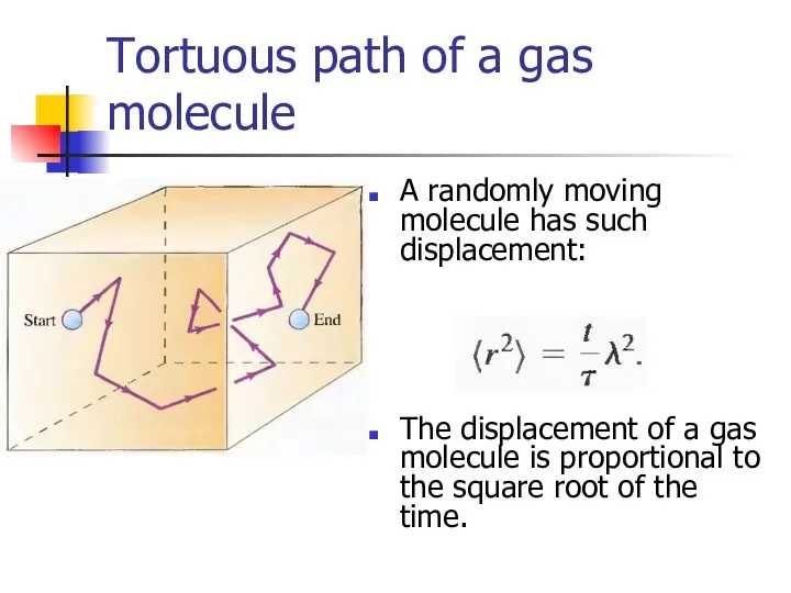 Tortuous path of a gas molecule A randomly moving molecule has such displacement: