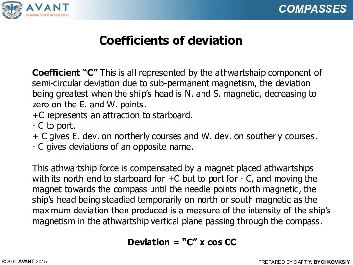 © STC AVANT 2015 PREPARED BY CAPT Y. BYCHKOVKSIY COMPASSES