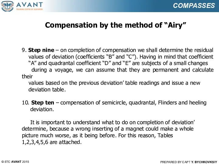 © STC AVANT 2015 PREPARED BY CAPT Y. BYCHKOVKSIY COMPASSES