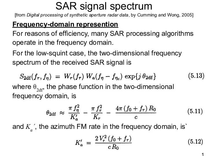 SAR signal spectrum [from Digital processing of synthetic aperture radar