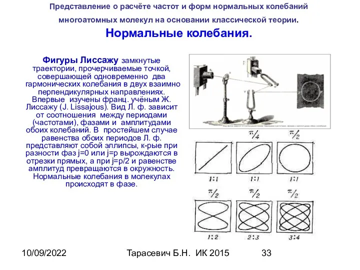 10/09/2022 Тарасевич Б.Н. ИК 2015 Представление о расчёте частот и