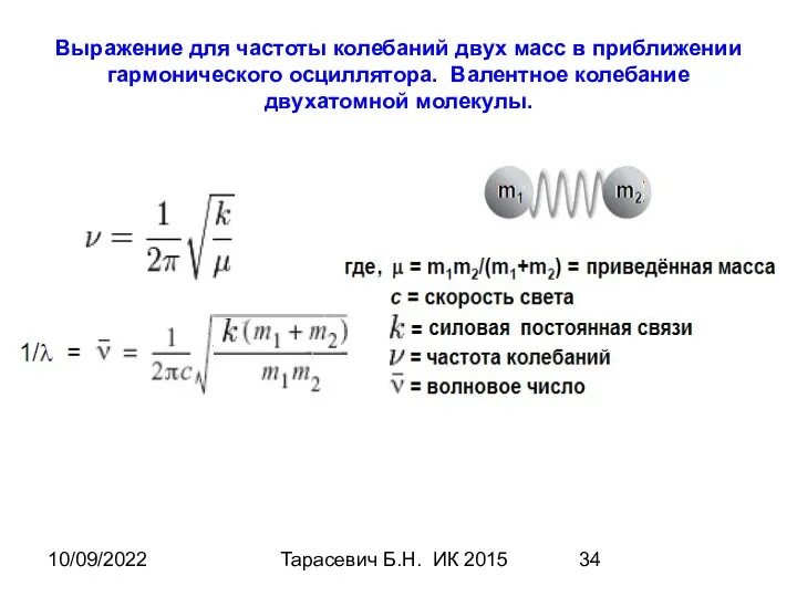 10/09/2022 Тарасевич Б.Н. ИК 2015 Выражение для частоты колебаний двух