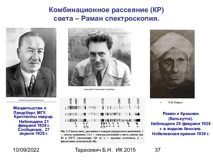 10/09/2022 Тарасевич Б.Н. ИК 2015 Комбинационное рассеяние (КР) света –