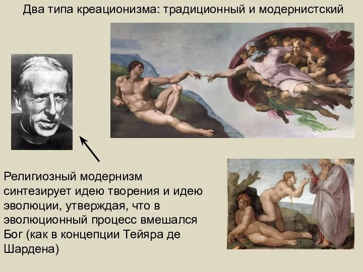 Два типа креационизма: традиционный и модернистский Религиозный модернизм синтезирует идею